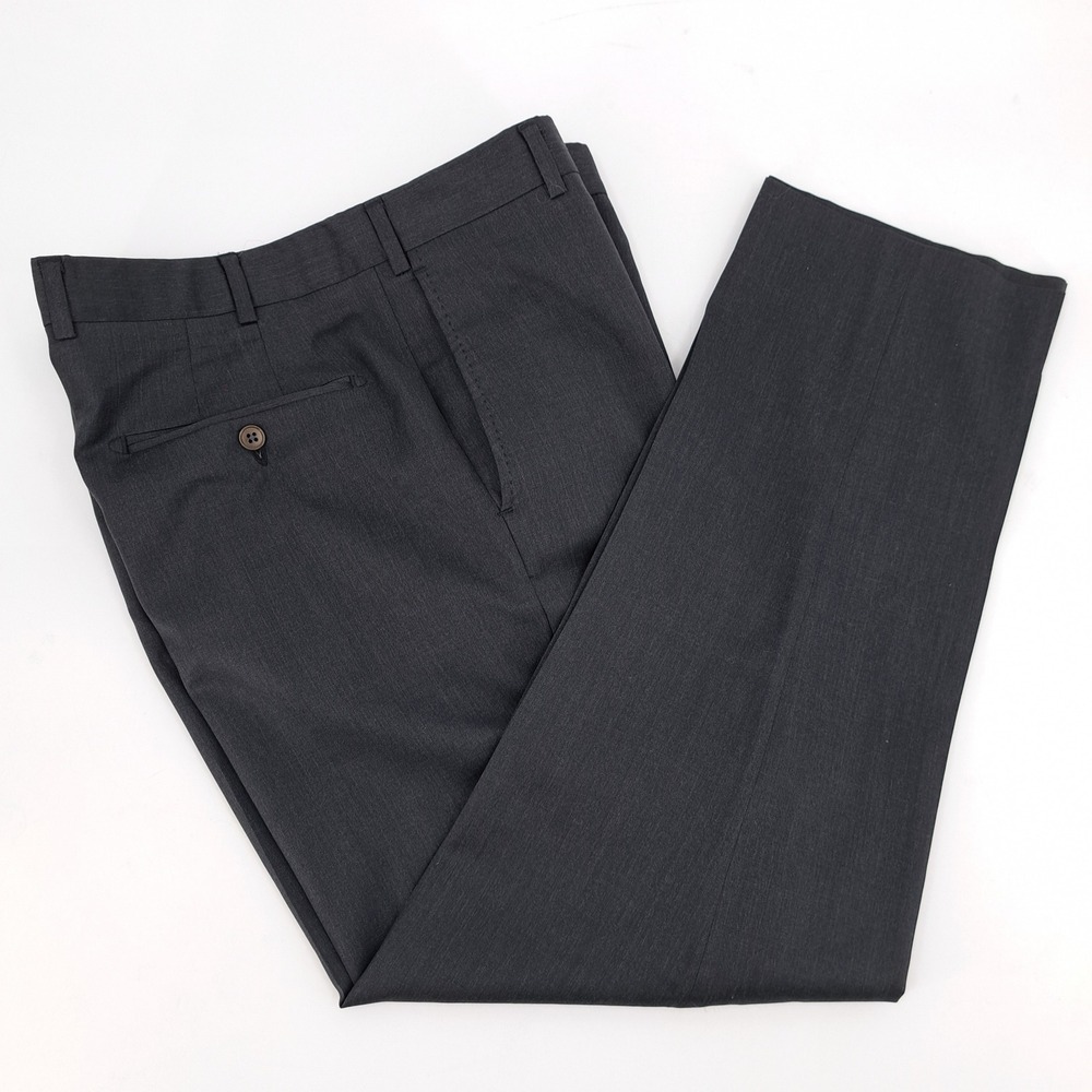 Zanella Mens Charcoal Gray 100% Virgin Wool Flat Front Dress Trousers 36x29